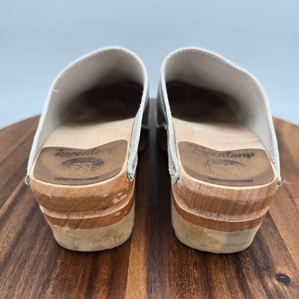 Troentorp Clogs Womens 6 36 Taupe Gray Leather Slip Resistant Work Wooden Wedge - Picture 4 of 10